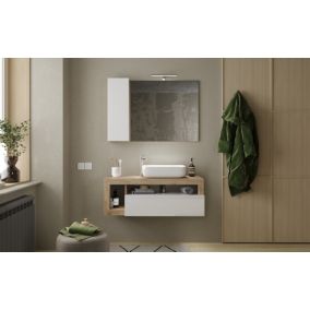 Ensemble salle de bain meuble suspendu+miroir+vasque HAMBURG blanc brillant, Kadiz 110 x 47 x 49 cm