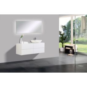 Ensemble salle de bain Milou 1200 blanc mat, Avec miroir LED 2073, Sans cache, Avec vasque à poser O-540 mat