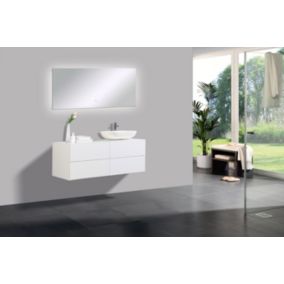 Ensemble salle de bain Milou 1200 blanc mat, Avec miroir LED 2073, Sans cache ni vasque