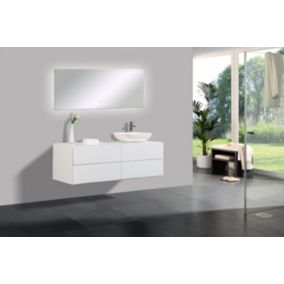 Ensemble salle de bain Milou 1400 blanc mat, Avec miroir LED 2073, Sans cache ni vasque