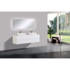 Ensemble salle de bain Milou 1600 blanc mat, Sans miroir, Sans cache, 1x vasque à poser O-540 mat