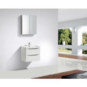 Ensemble salle de bain SMILE 600, blanc lys, Sans miroir ni meuble mural droite, Sans meuble mural gauche