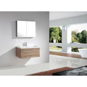 Ensemble salle de bain T900 Basic, chêne blanchi, Sans miroir, Sans meuble mural