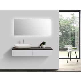 Ensemble salle de bain Vision 1200 blanc mat, Avec miroir LED 2073 et vasque à poser O-540 mat, Sans cache