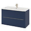 Ensemble salle de bains l.100 cm meuble à suspendre Imandra bleu nuit mat + plan vasque céramique blanc