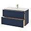 Ensemble salle de bains l.100 cm meuble à suspendre Imandra bleu nuit mat + plan vasque céramique blanc
