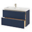 Ensemble salle de bains L.100 cm meuble à suspendre Imandra bleu nuit mat + plan vasque céramique blanc