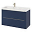 Ensemble salle de bains l.100 cm meuble à suspendre Imandra bleu nuit mat + plan vasque résine blanc