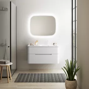 Ensemble salle de bains L. 104 cm meuble sous vasque blanc mat + plan vasque à droite blanc mat Alba