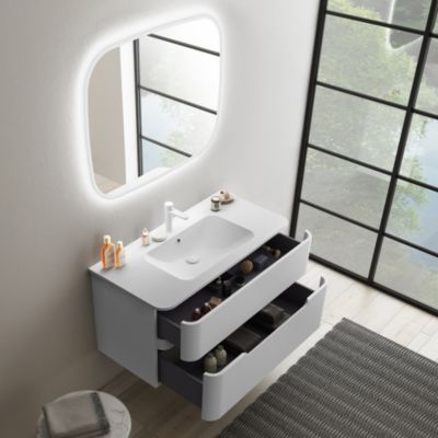 Ensemble salle de bains L. 104 cm meuble sous vasque blanc mat + plan vasque version centre blanc mat Alba