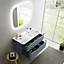 Ensemble salle de bains L. 104 cm meuble sous vasque bleu mat + plan vasque à droite blanc brillant Alba
