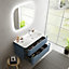 Ensemble salle de bains L. 104 cm meuble sous vasque bleu mat + plan vasque à droite blanc mat Alba