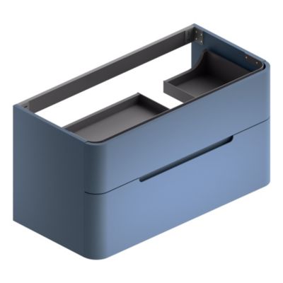 Ensemble salle de bains L. 104 cm meuble sous vasque bleu mat + plan vasque à droite noir mat Alba