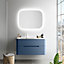 Ensemble salle de bains L. 104 cm meuble sous vasque bleu mat + plan vasque à gauche blanc brillant Alba