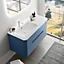 Ensemble salle de bains L. 104 cm meuble sous vasque bleu mat + plan vasque à gauche blanc brillant Alba