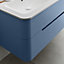 Ensemble salle de bains L. 104 cm meuble sous vasque bleu mat + plan vasque à gauche blanc mat Alba