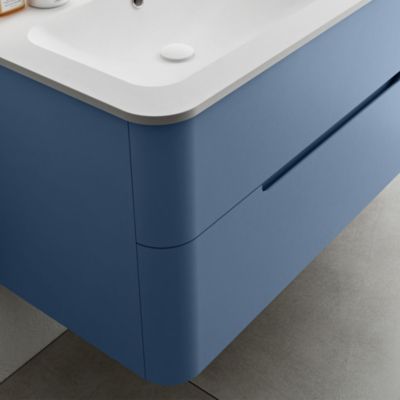 Ensemble salle de bains L. 104 cm meuble sous vasque bleu mat + plan vasque à gauche blanc mat Alba