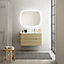 Ensemble salle de bains L. 104 cm meuble sous vasque décor bois natuel + plan vasque à droite blanc mat Alba