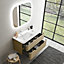 Ensemble salle de bains L. 104 cm meuble sous vasque décor bois natuel + plan vasque à gauche blanc mat Alba