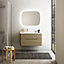 Ensemble salle de bains L. 104 cm meuble sous vasque décor chêne clair + plan vasque à gauche blanc mat Alba