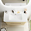 Ensemble salle de bains L. 104 cm meuble sous vasque décor chêne clair + plan vasque version centre blanc mat Alba