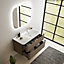 Ensemble salle de bains L. 104 cm meuble sous vasque décor noyer + plan vasque à droite blanc mat Alba