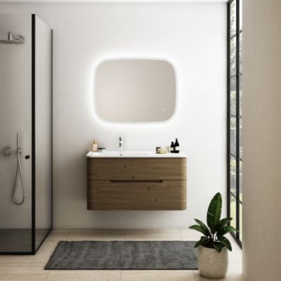 Messina Noyer Strie Vasque Blanche 100 Cm