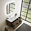 Ensemble salle de bains L. 104 cm meuble sous vasque décor noyer + plan vasque à gauche blanc mat Alba