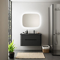Ensemble salle de bains L. 104 cm meuble sous vasque noir mat + plan vasque à droite noir mat Alba