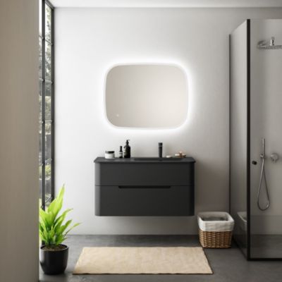 Ensemble salle de bains L. 104 cm meuble sous vasque noir mat + plan