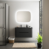 Ensemble salle de bains L. 104 cm meuble sous vasque noir mat + plan vasque à gauche noir mat Alba