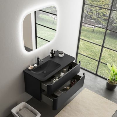 Ensemble salle de bains L. 104 cm meuble sous vasque noir mat + plan vasque à gauche noir mat Alba