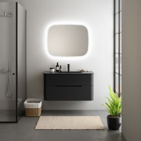 Ensemble salle de bains L. 104 cm meuble sous vasque noir mat + plan vasque version centre noir mat Alba