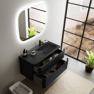 Ensemble salle de bains L. 104 cm meuble sous vasque noir mat + plan vasque version centre noir mat Alba
