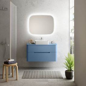 Ensemble salle de bains L. 104 cm meuble sous vasque + plan de toilette bleu mat Alba