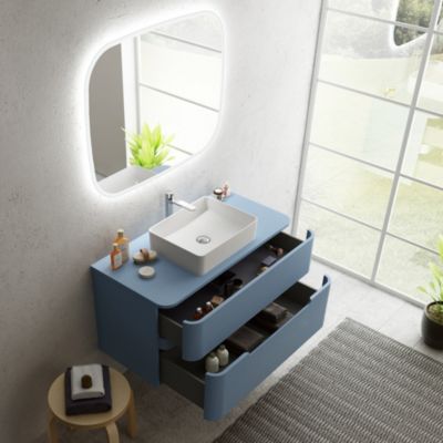 Ensemble salle de bains L. 104 cm meuble sous vasque + plan de toilette bleu mat Alba