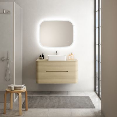 Ensemble salle de bains L. 104 cm meuble sous vasque + plan de toilette décor bois natuel Alba