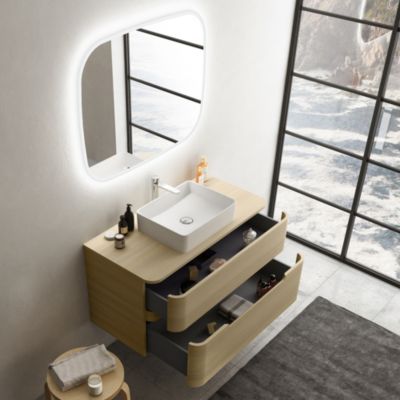 Ensemble salle de bains L. 104 cm meuble sous vasque + plan de toilette décor bois natuel Alba
