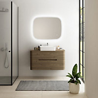 Ensemble salle de bains L. 104 cm meuble sous vasque + plan de toilette décor noyer Alba