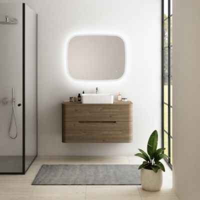 Ensemble salle de bains L. 104 cm meuble sous vasque + plan de toilette décor noyer Alba