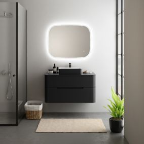 Ensemble salle de bains L. 104 cm meuble sous vasque + plan de toilette noir mat Alba