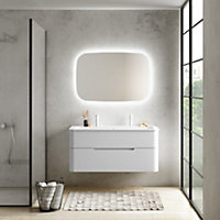 Ensemble salle de bains L. 119 cm meuble sous vasque blanc mat + plan vasque blanc brillant Alba