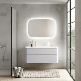 Ensemble salle de bains L. 119 cm meuble sous vasque blanc mat + plan vasque blanc brillant Alba