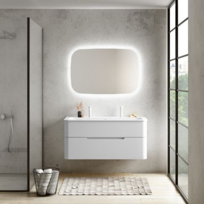 Ensemble salle de bains L. 119 cm meuble sous vasque blanc mat +