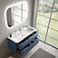 Ensemble salle de bains L. 119 cm meuble sous vasque bleu mat + plan vasque blanc brillant Alba