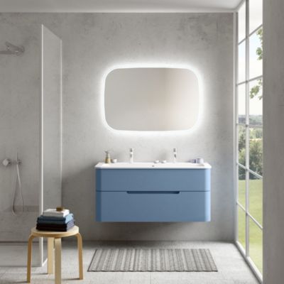 Ensemble salle de bains L. 119 cm meuble sous vasque blanc mat + plan  vasque blanc mat Alba