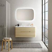 Ensemble salle de bains L. 119 cm meuble sous vasque décor chêne clair + plan vasque blanc brillant Alba