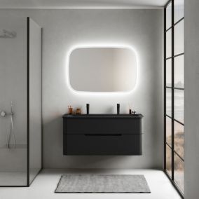 Ensemble salle de bains L. 119 cm meuble sous vasque noir mat + plan vasque noir mat Alba