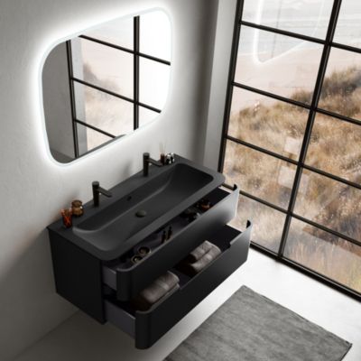 Ensemble salle de bains L. 119 cm meuble sous vasque noir mat + plan vasque noir mat Alba