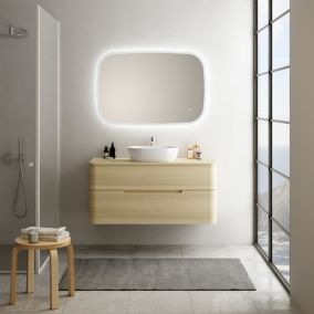 Ensemble salle de bains L. 119 cm meuble sous vasque + plan de toilette décor bois natuel Alba